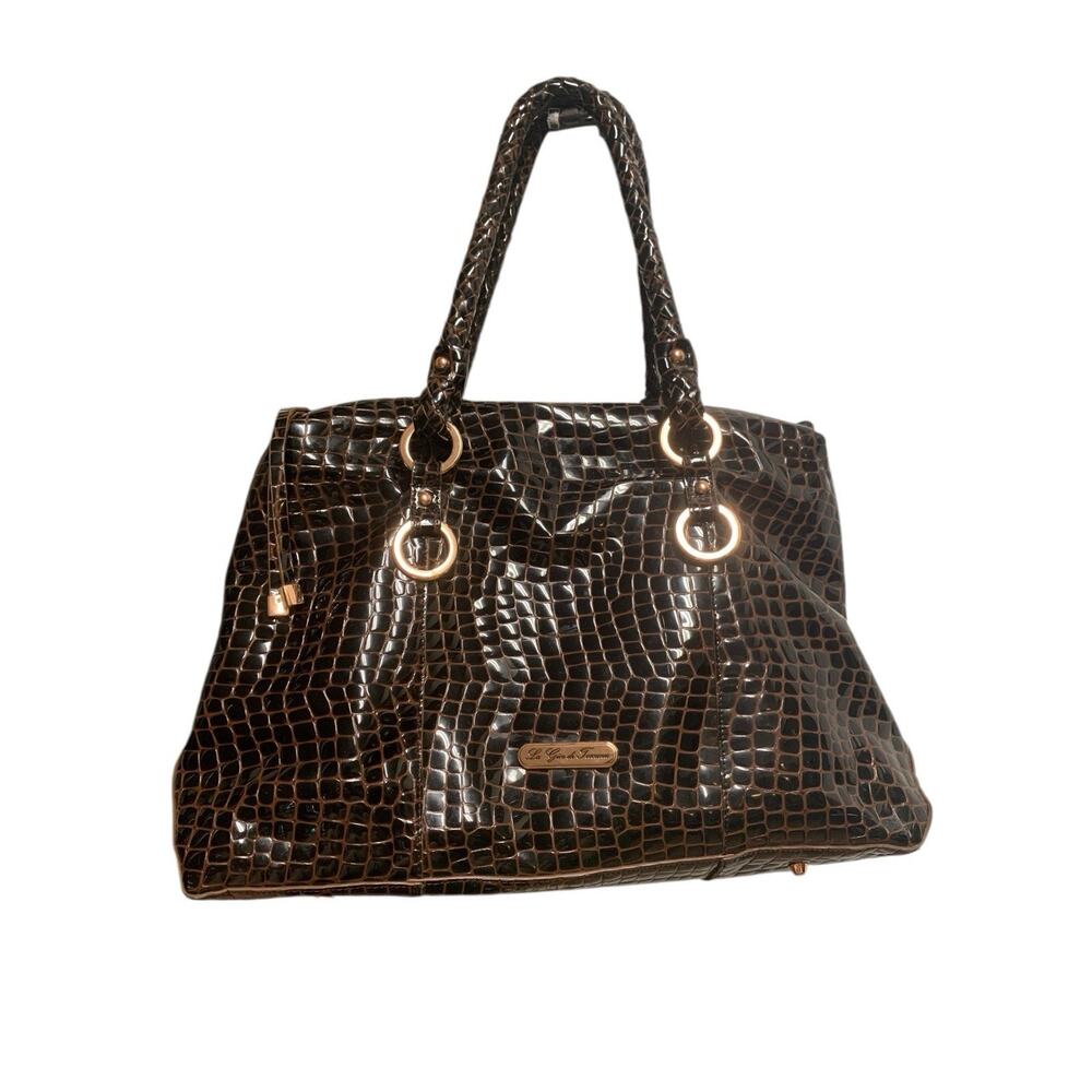 La Gioe di Toscana Sharon Gioe Burgundy Reptile Leather Dome Satchel Bag - Picture 2 of 16